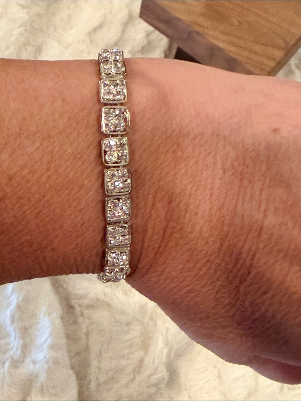Silver-Tone square link clusters of  Cubic Zirconias Tennis Bracelet